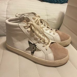 Snakeskin and Taupe Colored High Top Sneakers